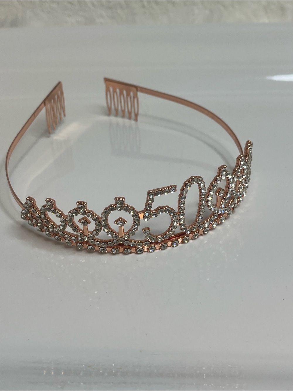 Rose Gold 50th Rhinestone Tiara Headband